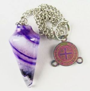 New Purple & White Onyx Agate Pendulum Rainbow Titanium Saint Benedict Pendant.